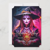 ゴシック様式の魔女の大人ハロウィーン誕生日パーティー 招待状 (正面)