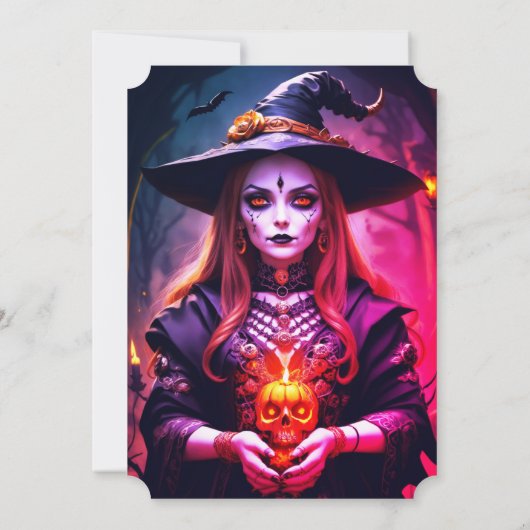 ゴシック様式の魔女の大人ハロウィーン誕生日パーティー 招待状 (裏面)