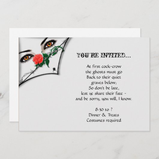 ゴシック様式の魔女の覗きハローウィンパーティ 招待状 (正面/裏面)