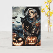 ゴシック様式の魔女をテーマにしたハロウィーン カード (黄色い花)