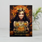 ゴシック様式の魔女ジャックオランタンハロウィーン誕生日 箔招待状 (立ち正面)