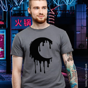 ゴシック様式の魔女ブラックドリップムーンシルエット Tシャツ