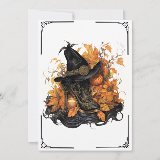 ゴシック様式の魔女ブーツハロウィーン 招待状 (裏面)