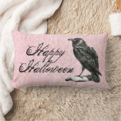 ゴシック様式の黒いカラス |ピンクダマスク ランバークッション (ブランケット)