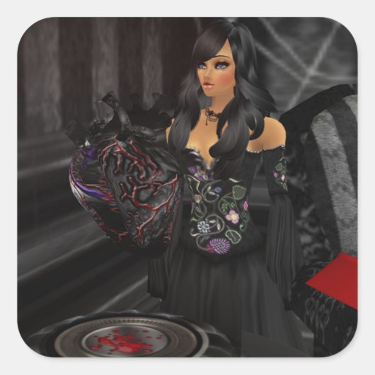 ゴシック様式の黒いハートシール スクエアシール (正面)