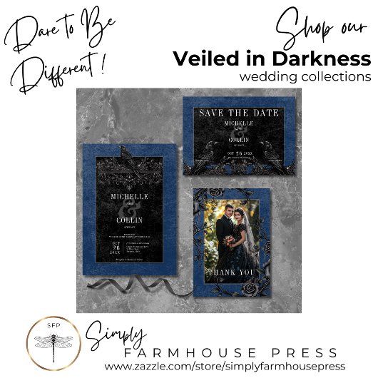 ゴシック様式の黒いレイベンと黒のバラブルー両面 招待状