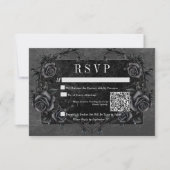 ゴシック様式の黒いレイベンと黒のバラ結婚のQRコード 出欠カード (正面)