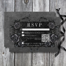 ゴシック様式の黒いレイベンと黒のバラ結婚のQRコード 出欠カード
