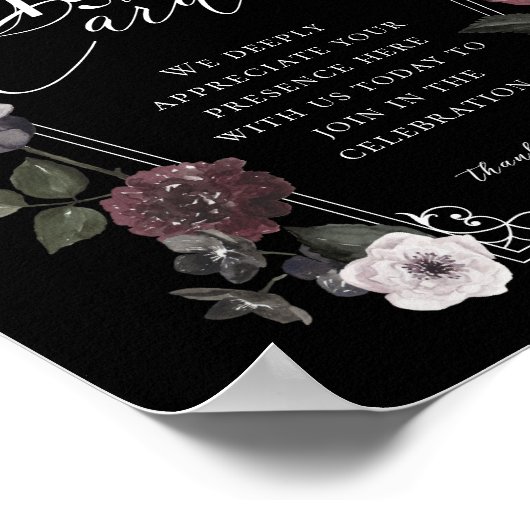 ゴシック様式の黒い水色花模様ギフト&カードサイン ポスター (角)