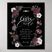 ゴシック様式の黒い水色花模様ギフト&カードサイン ポスター (正面)