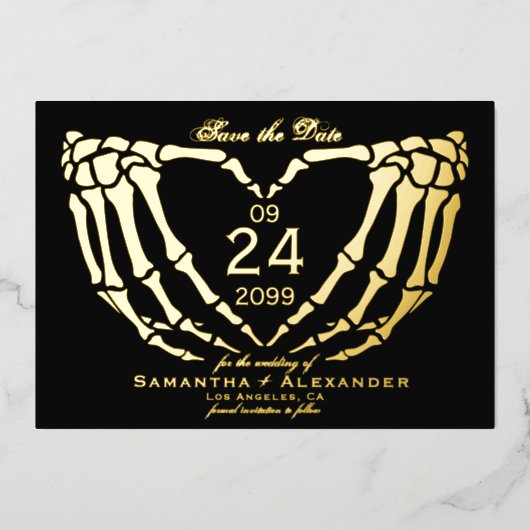 ゴシック様式の黒い結婚式が命日を救う 箔招待状 (正面)