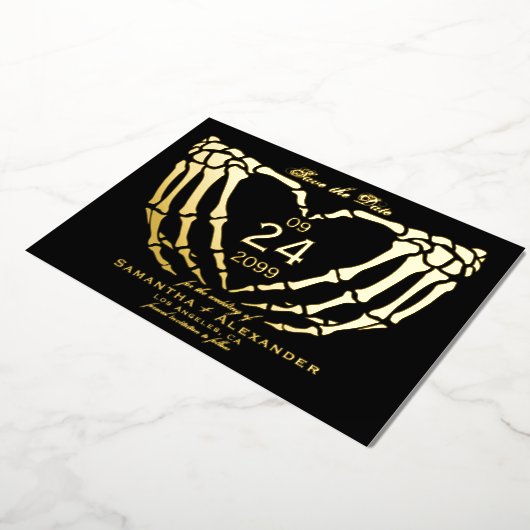 ゴシック様式の黒い結婚式が命日を救う 箔招待状 (回転した状態)