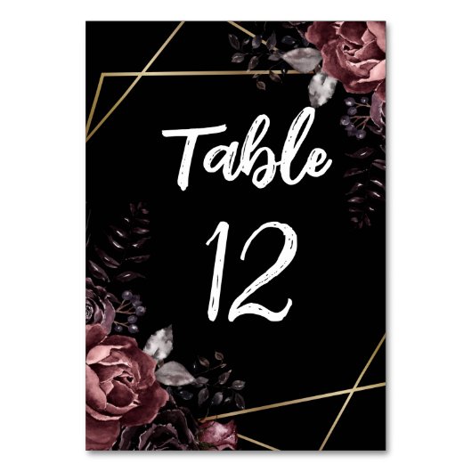 ゴシック様式の黒い花模様ジオメト結婚リ テーブルナンバー (裏面)