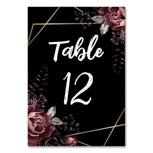 ゴシック様式の黒い花模様ジオメト結婚リ テーブルナンバー (正面)