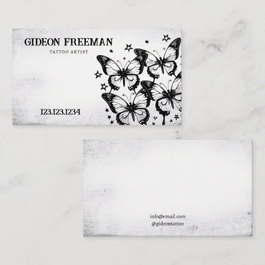 ゴシック様式の黒と白きらめくの蝶タトゥー 名刺 (正面/裏面)