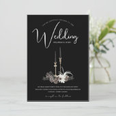 ゴシック様式の黒と白のクリスマスキャンドル結婚ズ 招待状 (スタンド正面)
