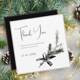 ゴシック様式の黒と白のクリスマスブランチ結婚ズ サンキューカード