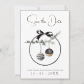 ゴシック様式の黒と白のクリスマスボー結婚ブル セーブザデート (正面)