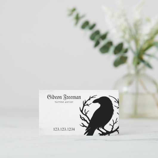 ゴシック様式の黒と白のクロウシルエットタトゥー 名刺 (スタンド正面)