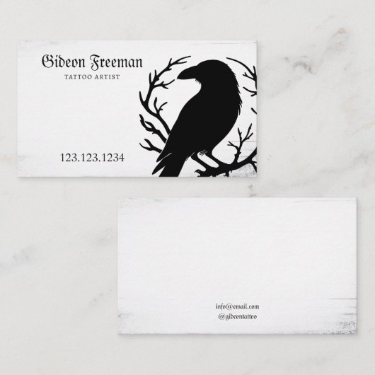 ゴシック様式の黒と白のクロウシルエットタトゥー 名刺 (正面/裏面)