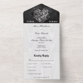 ゴシック様式の黒と白のスケルトンカップルのディナー オールインワン招待状 (内側)
