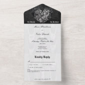 ゴシック様式の黒と白のスケルトンカップル詳細 オールインワン招待状 (内側)