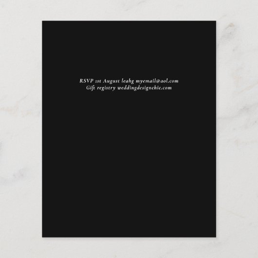 ゴシック様式の黒と白のバラのゴシック結婚式の招待 (裏面)