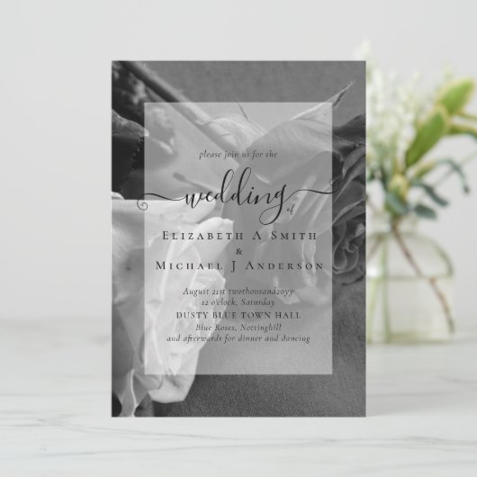 ゴシック様式の黒と白のバラのゴシック結婚式の招待 (スタンド正面)