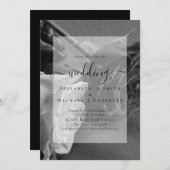 ゴシック様式の黒と白のバラのゴシック結婚式の招待 (正面/裏面)