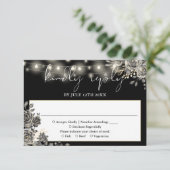 ゴシック様式の黒と白のバラのストリングラ結婚イト 出欠カード (スタンド正面)
