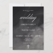 ゴシック様式の黒と白の墓地まで結婚死 招待状 (裏面)