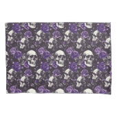 ゴシック様式の黒と紫のスカルとバラ寝具 枕カバー (正面)