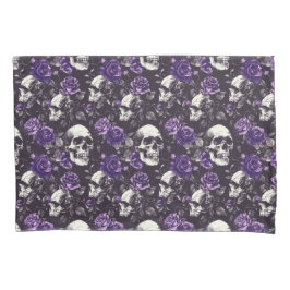 ゴシック様式の黒と紫のスカルとバラ寝具 枕カバー