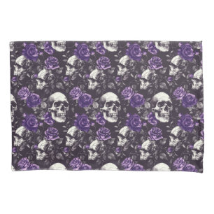 ゴシック様式の黒と紫のスカルとバラ寝具 枕カバー
