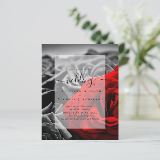 ゴシック様式の黒と赤のバラのゴシック結婚式の招待 (スタンド正面)