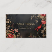 ゴシック様式の黒と赤のフローラ 名刺 (正面)