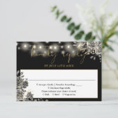 ゴシック様式の黒と金ゴールドのバラストリングラ結婚イト 出欠カード (スタンド正面)