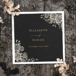 ゴシック様式の黒と金ゴールドバラのフローラ スタンダードカクテルナプキン