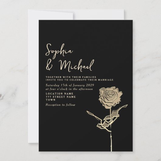 ゴシック様式の黒と金ゴールド結婚式招待状 招待状 (正面)