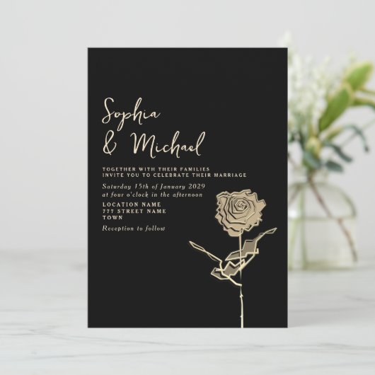 ゴシック様式の黒と金ゴールド結婚式招待状 招待状 (スタンド正面)