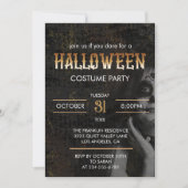 ゴシック様式の黒の大人ハロウィーン怖い衣装パーティー 招待状 (正面)