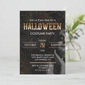 ゴシック様式の黒の大人ハロウィーン怖い衣装パーティー 招待状 (スタンド正面)