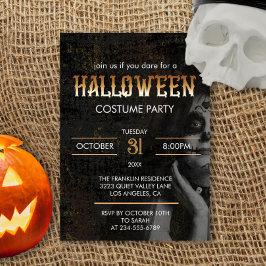 ゴシック様式の黒の大人ハロウィーン怖い衣装パーティー 招待状