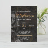 ゴシック様式の黒の大人ハロウィーン怖い衣装パーティー 招待状 (スタンド正面)