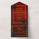 ゴシック様式の黒バラ血結婚赤 オールインワン招待状 (内側)