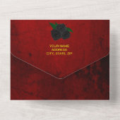 ゴシック様式の黒バラ血結婚赤 オールインワン招待状 (裏面)