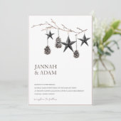 ゴシック様式の黒ピネコンがクリスマス結婚を飾る 招待状 (スタンド正面)