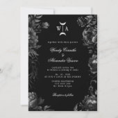 ゴシック様式の黒モノグラムの月結婚の紋の写真 招待状 (正面)