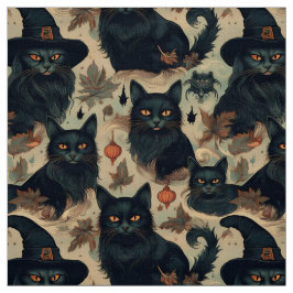 ゴシック様式の黒猫が魔女の帽子パターン ファブリック