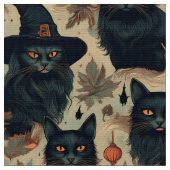 ゴシック様式の黒猫が魔女の帽子パターン ファブリック (クローズアップ)